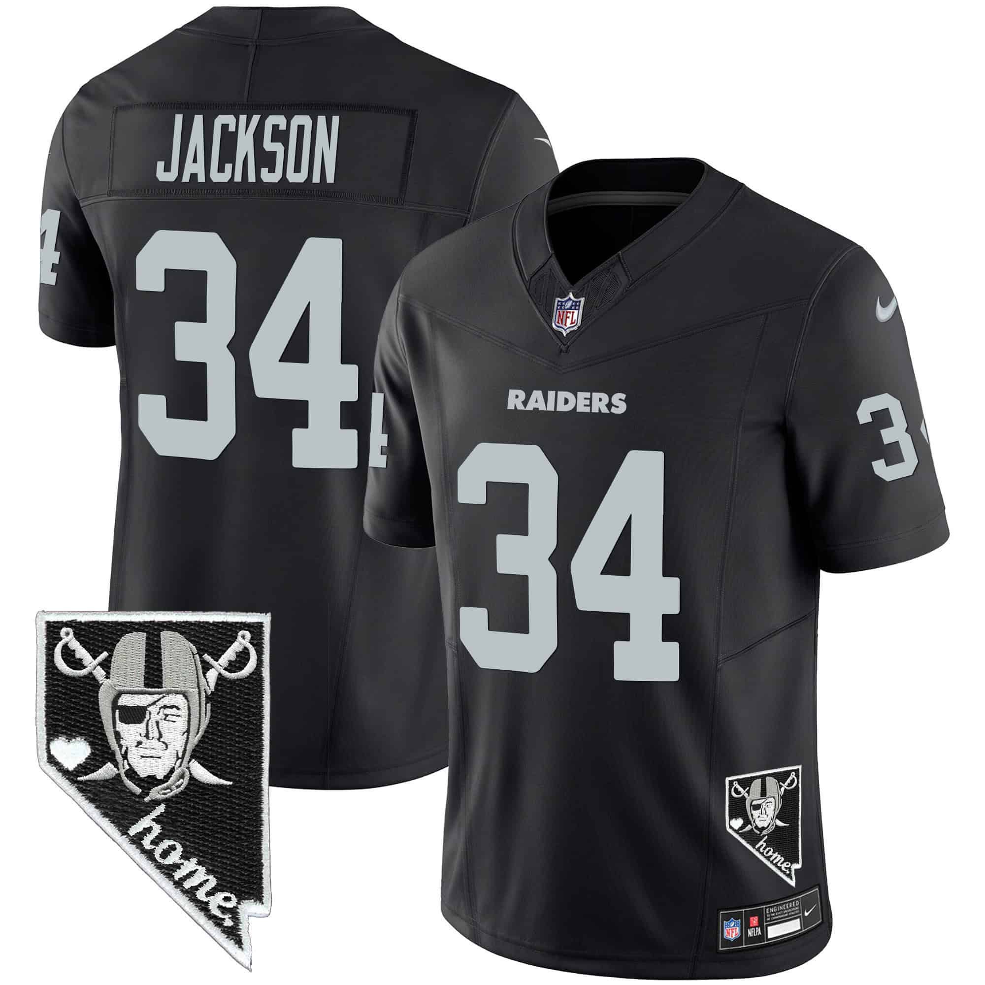 Men Oakland Raiders 34 Jackson Black 2024 Nike Nevada Home Patch Vapor NFL Jersey style 1